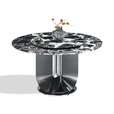 Prezzo buono Tavola rotonda di pietra sinterizzata Tavola da pranzo in acciaio inossidabile di colore nero con giradischi in linea