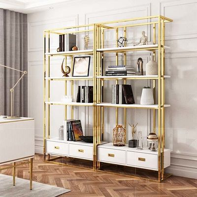 Prezzo buono 304 201 Armadi per scaffali per libri con esposizione in metallo spazzolato a specchio spazzolato color oro champagne in linea