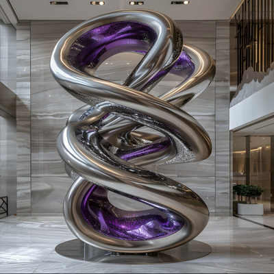 Linea d'acqua circolare personalizzata Rivestimento a spruzzo verde Sculpture 304 specchio lucidato scultura in acciaio inossidabile