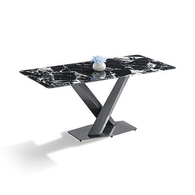 Buon prezzo Tavolo da pranzo moderno in pietra sinterizzata, acciaio inossidabile nero titanio in linea