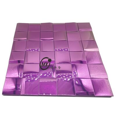 Prezzo buono Piastrelle a mosaico a specchio 3D viola, decorazioni da parete in metallo con bastoncino per alzatina da cucina/bagno. Materiali per la decorazione di interni all'ingrosso in linea