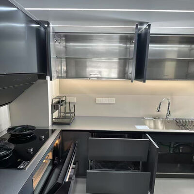 Prezzo buono Armadietti da cucina in acciaio inossidabile per esterni dimensioni personalizzabili stile moderno con scivolo del cassetto del lavandino e accessori di stoccaggio in linea